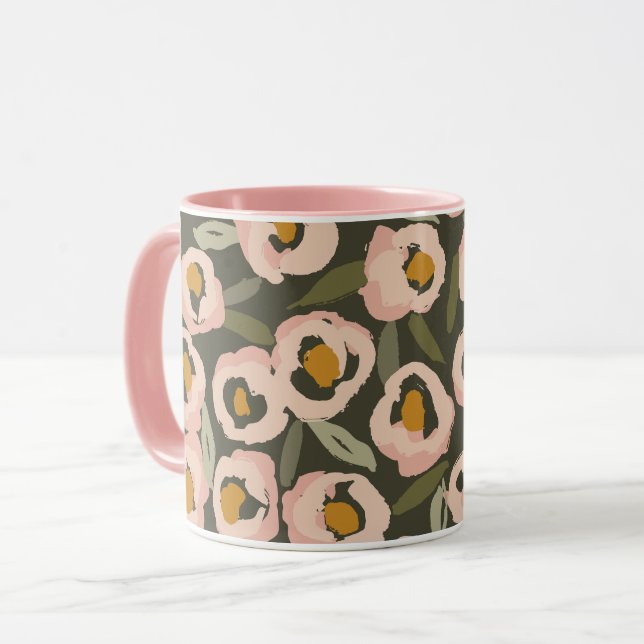 Bold Inky Floral Pattern | Hand-Drawn Botanical Mug (Front Left)
