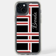 Bold Interlocking Red and White Rectangle Pattern