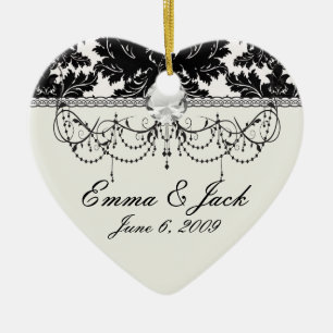 bold intricate black damask on white ceramic tree decoration