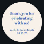 Bold Ivory Blue Custom Cute Bat Mitzvah Thank You Classic Round Sticker<br><div class="desc">Bold Typography Ivory Blue Custom Cute Bat Mitzvah Thank You Classic Round Sticker</div>