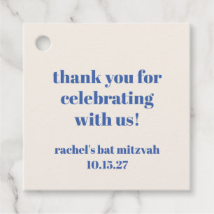 Bold Ivory Blue Custom Cute Bat Mitzvah Thank You Favour Tags