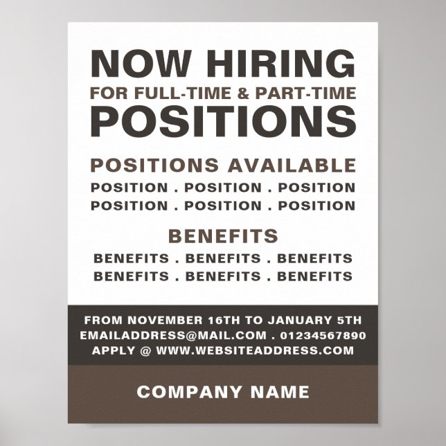 Bold Job Vacancy Recruitment Advertising Poster (Front)