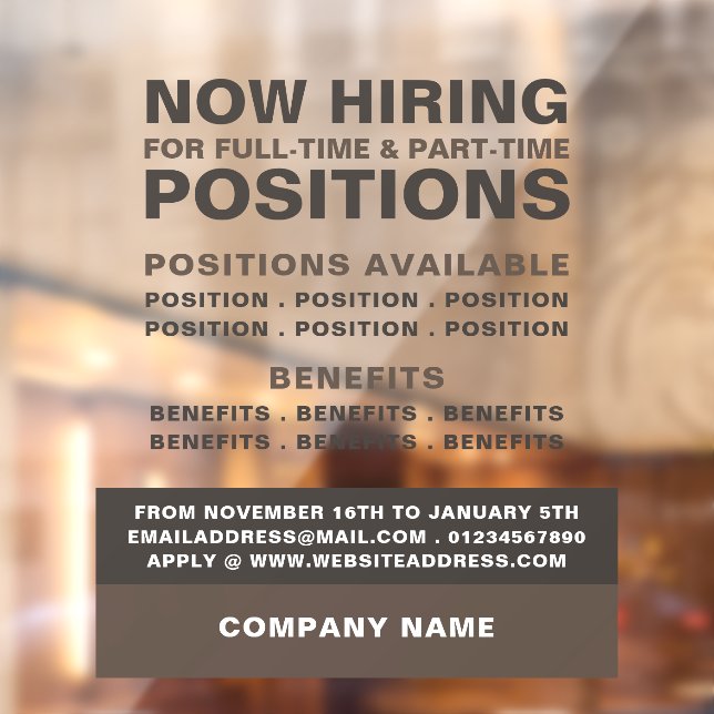 Bold Job Vacancy Recruitment Advertising Window Cling (Sheet 2)