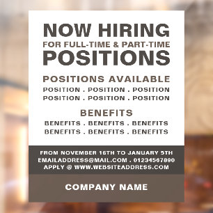Bold Job Vacancy Recruitment Advertising Window Cling
