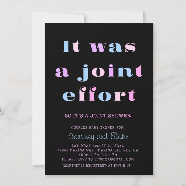 Bold Joint Effort Baby Shower Invitation (Front)