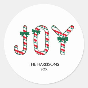 Bold JOY Christmas Candy Classic Round Sticker