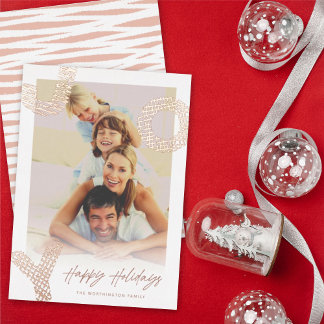 Bold Joy Hand Drawn Sketched Lines Modern Photo Foil Holiday Card