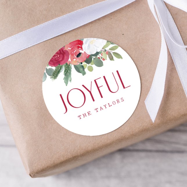 Bold Joyful Watercolor Floral Personalised Classic Round Sticker (Bold Joyful Watercolor Floral Personalized Classic Round Sticker)