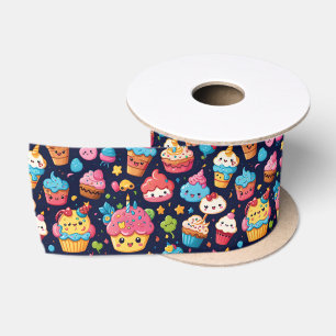 Bold Kawaii Birthday Pattern Satin Ribbon