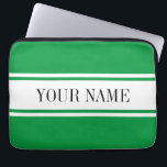 Bold Kelly Green White Racing Stripe Optional Text Laptop Sleeve<br><div class="desc">This sporty design features a colourful green and white horizontal racing stripe.  The text inside the centre white stripe is optional and can be personalised.</div>