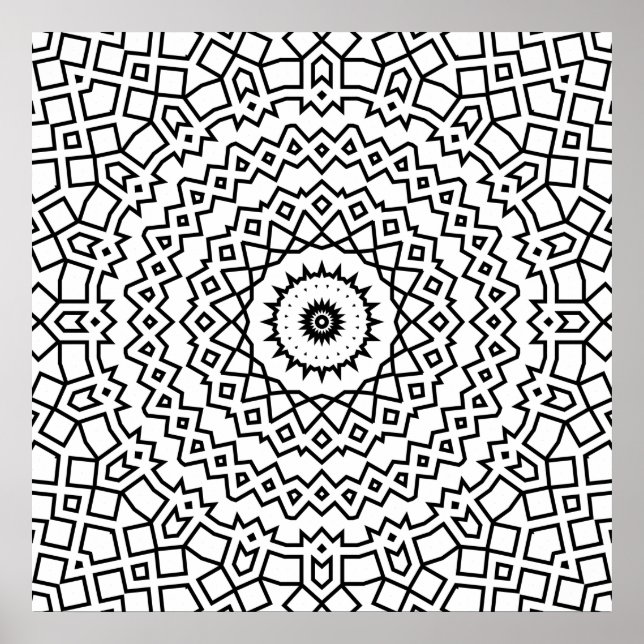 Bold Lattice Star Mandala Pattern Colouring Art Poster (Front)