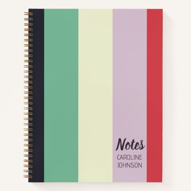 Bold Lavender Green Yellow Stripes Personalised Notebook (Front)