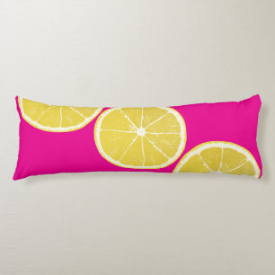 Bold Lemon Slice on Pink Body Pillow