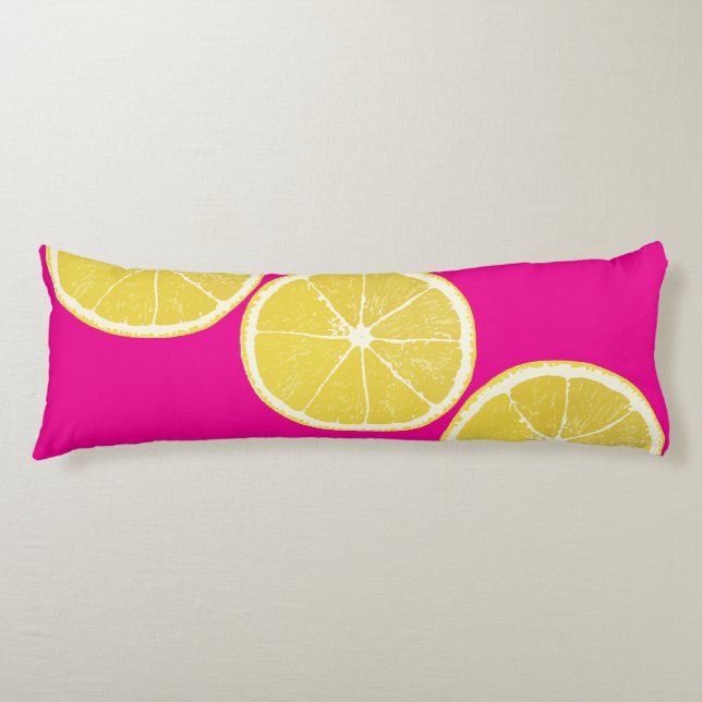 Bold Lemon Slice on Pink Body Pillow (Front)