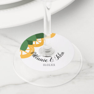 Bold Lemon Slices- Couple Name Wine Glass Tag