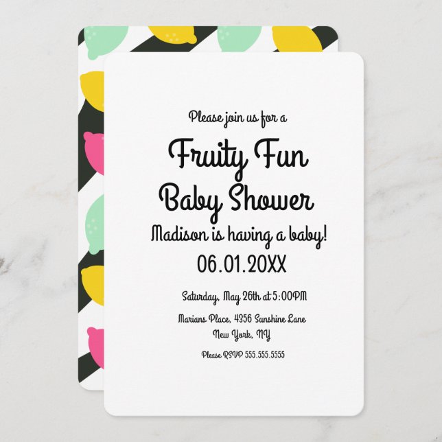 Bold Lemons Colourful Fruity Baby Shower Invitation (Front/Back)