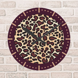 Bold Leopard Print Pattern Brown Black Tan Spots   Round Clock