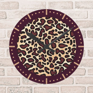 Bold Leopard Print Pattern Brown Black Tan Spots Round Clock