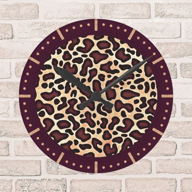 Bold Leopard Print Pattern Brown Black Tan Spots   Round Clock (Creator Uploaded)