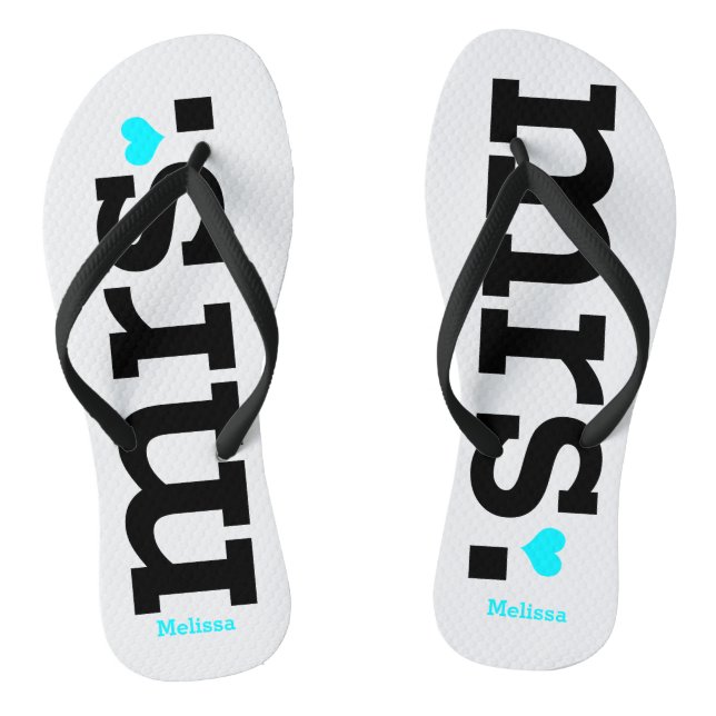 Bold Lettering (blue) Bride Flip Flops (Footbed)