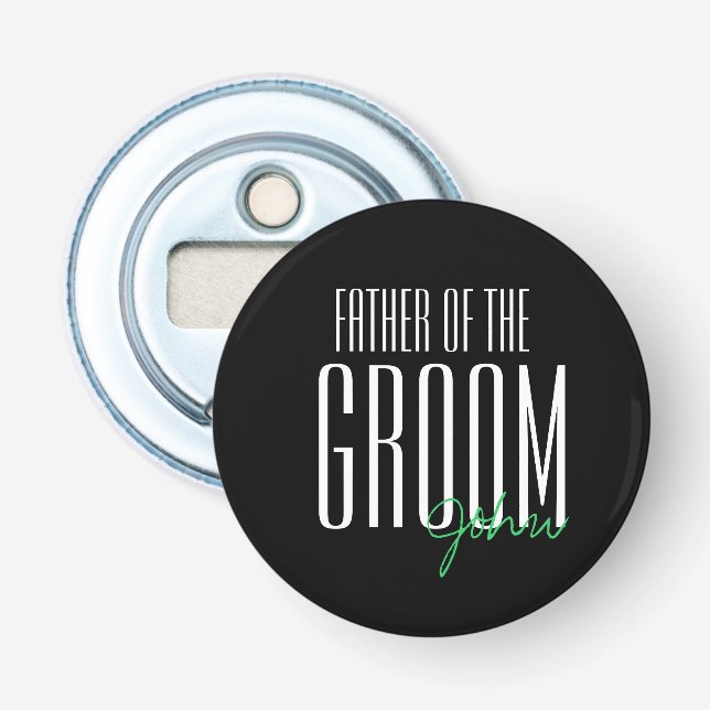 Bold Letters "Father of the Groom" Wedding Party Bottle Opener (Front)