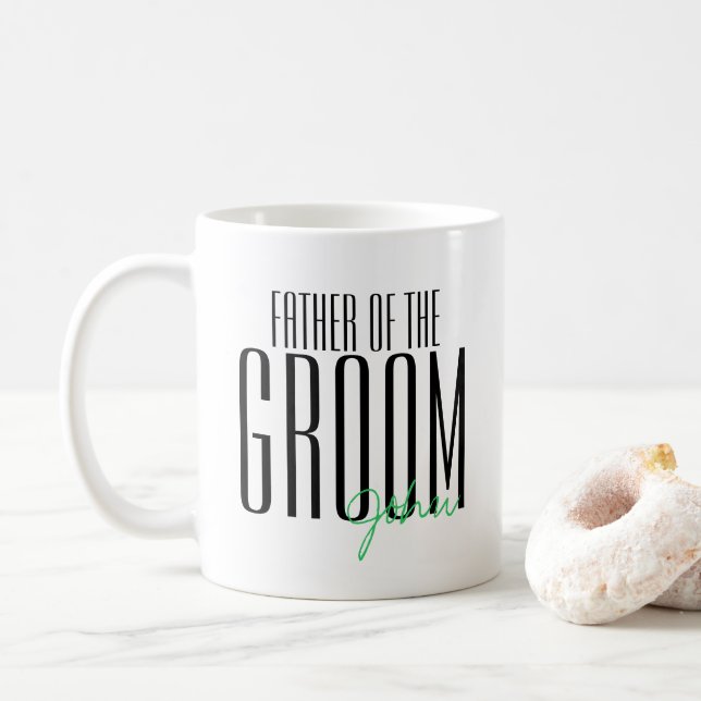 Bold Letters "Father of the Groom" Wedding Party Coffee Mug (With Donut)