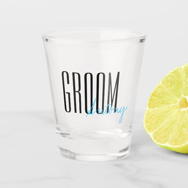 Bold Letters "Groom" Personalised Wedding Party Shot Glass (Front)