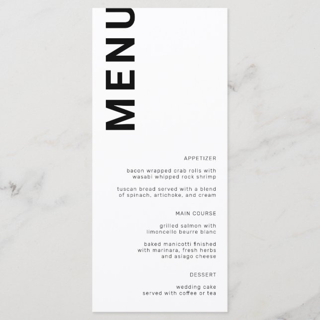 Bold Letters Minimal simple white Wedding Menu (Front)