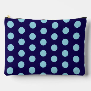 Bold Light Blue Polka Dots on Navy Blue Accessory Pouch