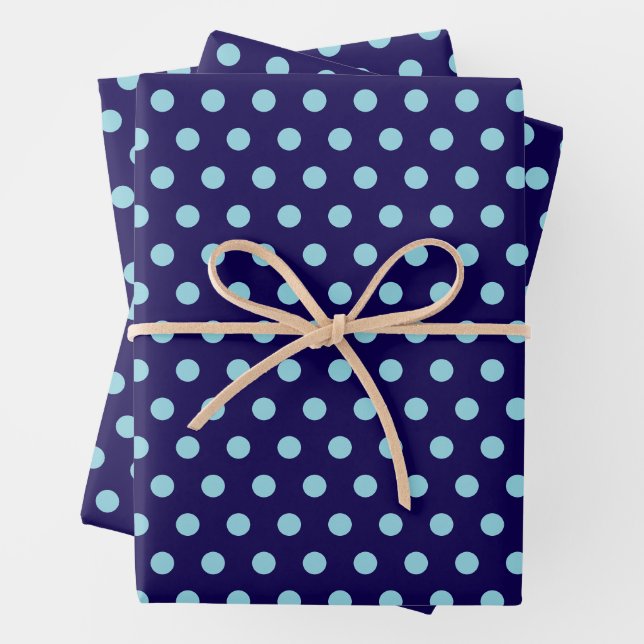 Bold Light Blue Polka Dots on Navy Blue  Wrapping Paper Sheet (In situ)