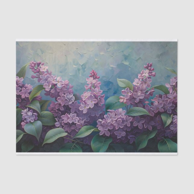 Bold Lilac Flowers Oil Painting Decoupage Tissue Paper (Front)