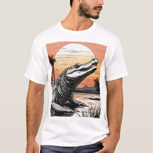 Bold Line Drawing: Alligator Silhouette at Sunset T-Shirt