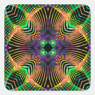 Bold Line Mandala Orange,Green Square Sticker