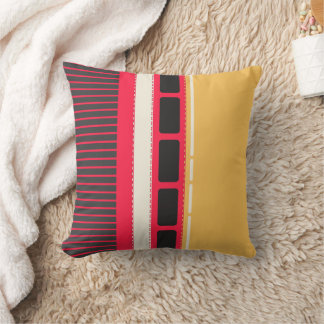 Bold Linear Pattern – Mustard, Red & Black Modern Cushion