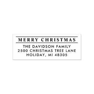 Bold Lines Merry Christmas Return Address Rubber Stamp