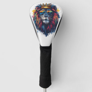 Bold Lion Head with Sunglasses and Crown Golf Head Cover