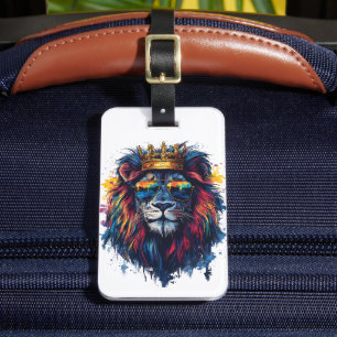 Bold Lion Head with Sunglasses and Crown Luggage Tag