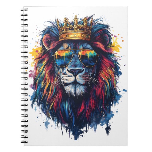Bold Lion Head with Sunglasses and Crown Notebook (Front)