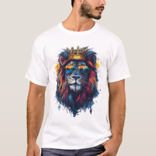 Bold Lion Head with Sunglasses and Crown T-Shirt