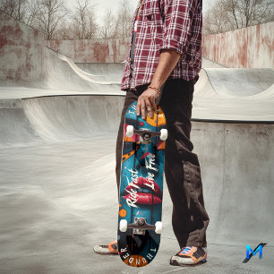 Bold Lips Pop Art - Ride Fast, Live Free Motto Skateboard