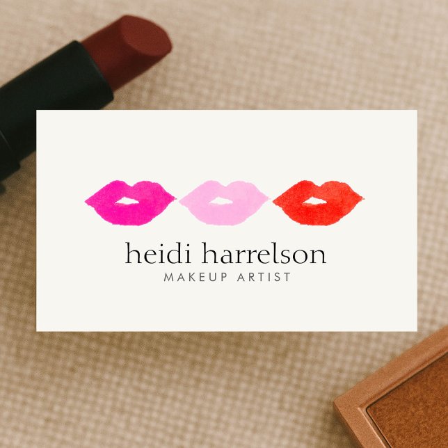 Bold Lips Trio Watercolor Makeup Artist Beauty Business Card (Creator Uploaded)