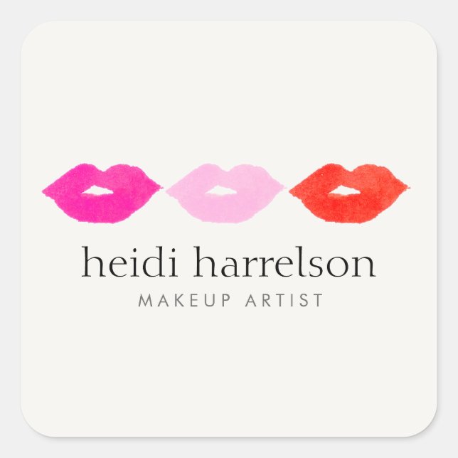 Bold Lips Trio Watercolor Makeup Artist Beauty Square Sticker (Front)