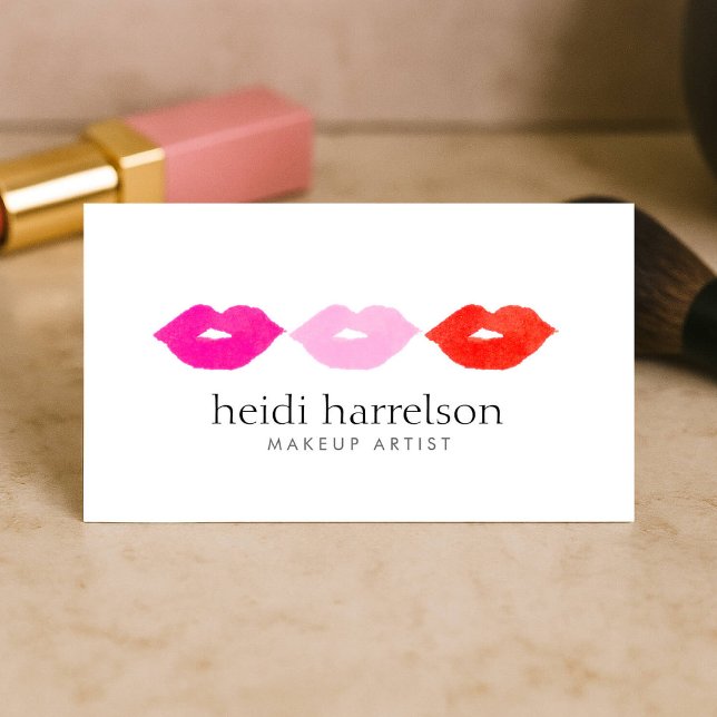 Bold Lips Trio Watercolor Makeup Artist White Business Card (Creator Uploaded)