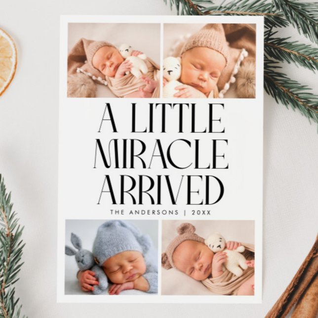 Bold Little Miracle Christmas White Photo Birth  Announcement (Creator Uploaded)