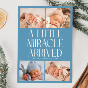 Bold Little Miracle Xmas Denim Blue Photo Birth Announcement