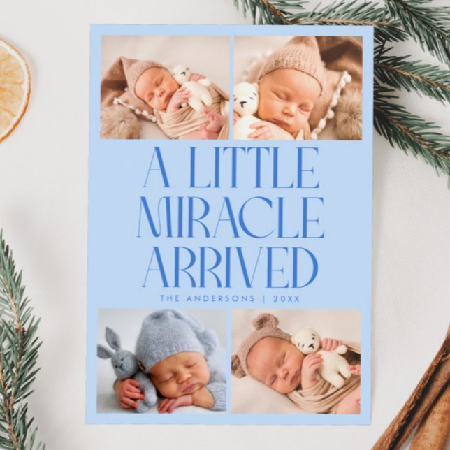 Bold Little Miracle Xmas Icy Blue Photo Birth  Announcement (Creator Uploaded)