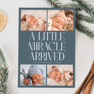 Bold Little Miracle Xmas Slate Blue Photo Birth Announcement