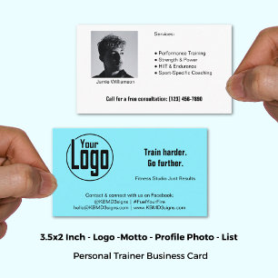 Bold Logo Photo Electric Blue Personal Trainer Business Card