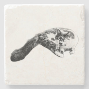  Bold Long‑Tail Cat Ink Coaster