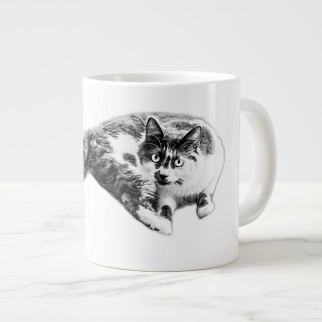 Bold Long‑Tail Cat Portrait Mug (Front Right)